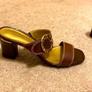 Brown mule with gold buckle